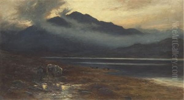 Vandrare Med Hast I Skotskt Skymningslandskap Oil Painting by Joseph Farquharson