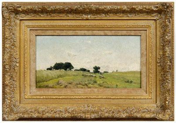 Pastoral Landscape With Sheep, Figure And Distant 
Windmill Oil Painting by Alphonse Asselbergs