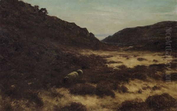 Sheep Grazing On A Moor Oil Painting by Joseph Farquharson