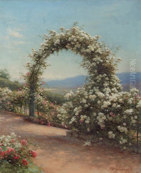 Roses - Finzean, Aberdeenshire Oil Painting by Joseph Farquharson