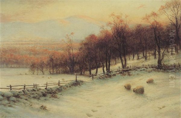 O'er Snow Clad Pastures, When The Sky Grew Red Oil Painting by Joseph Farquharson