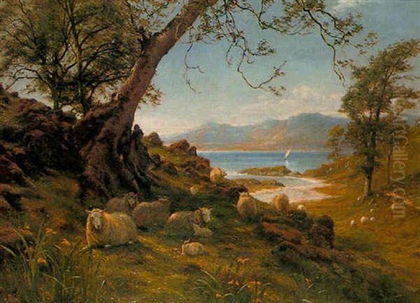 Sheep In A Glen, Springtime Oil Painting by Joseph Farquharson