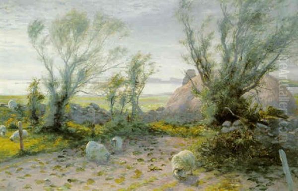 Sheep Grazing Oil Painting by Joseph Farquharson