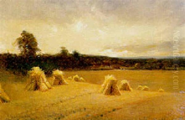 Corn Stooks Oil Painting by Joseph Farquharson