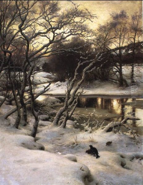 Beneath The Snow-encumbered Branches Oil Painting by Joseph Farquharson