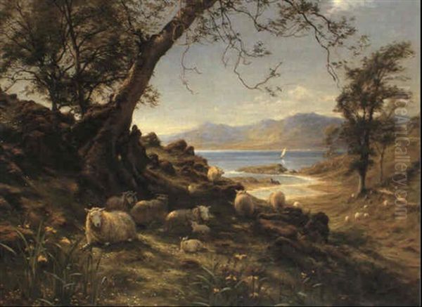 Sheep In A Glen, Springtime Oil Painting by Joseph Farquharson