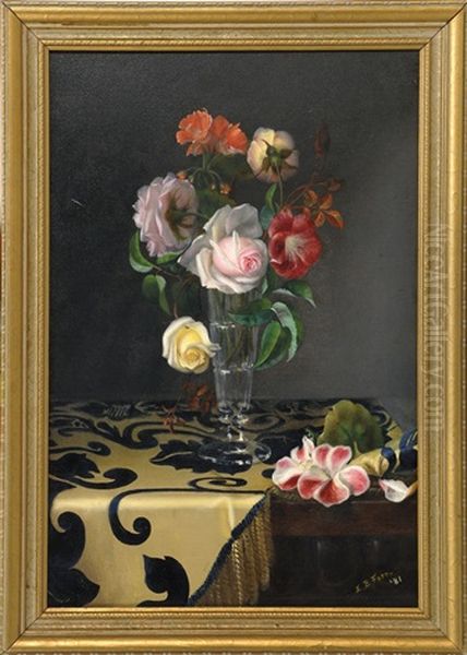 Still Life Of Roses Oil Painting by Ellen Francis Burpee Farr