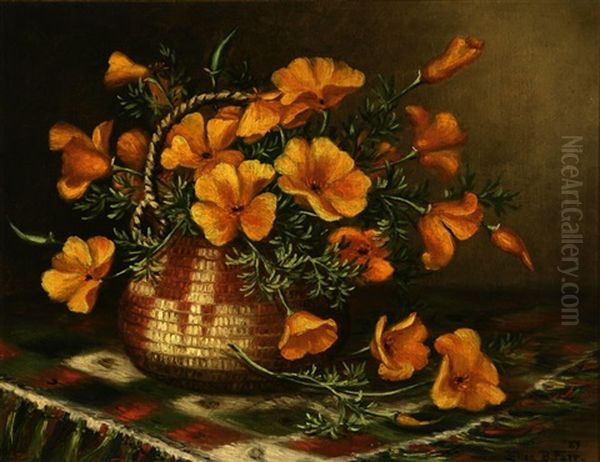 Poppies In An Indian Basket Still Life Oil Painting by Ellen Francis Burpee Farr