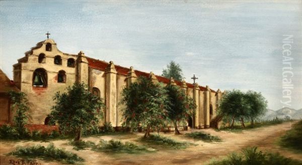 Pepper Trees Before San Gabriel Mission, Ca Oil Painting by Ellen Francis Burpee Farr