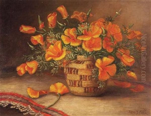 California Poppies In An Indian Basket Oil Painting by Ellen Francis Burpee Farr