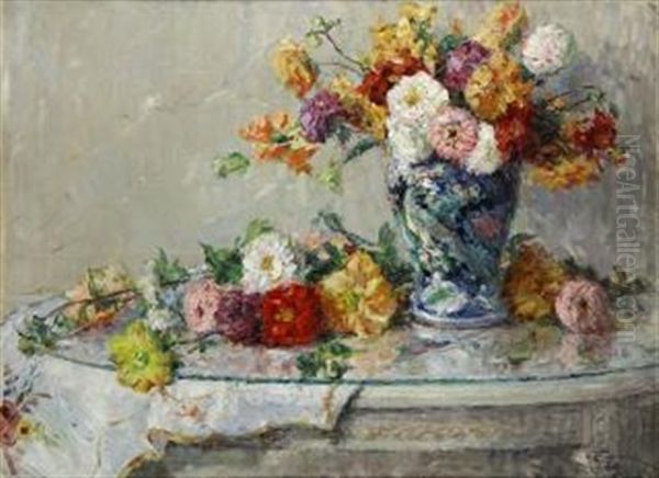 Dahlias Oil Painting by Henri Farre