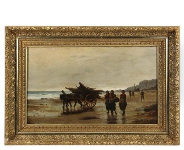 Scavenging The Shipwreck On The North Coast Oil Painting by Robert B. Farren