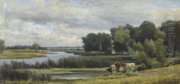 Flusslandschaft Mit Weidenden Kuhen Oil Painting by Robert B. Farren