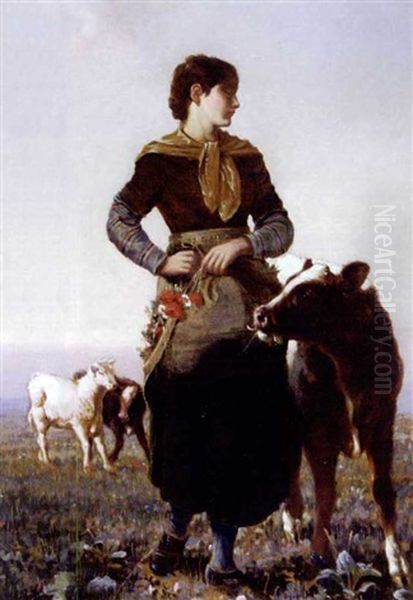 The Farmer's Daughter Oil Painting by Robert B. Farren