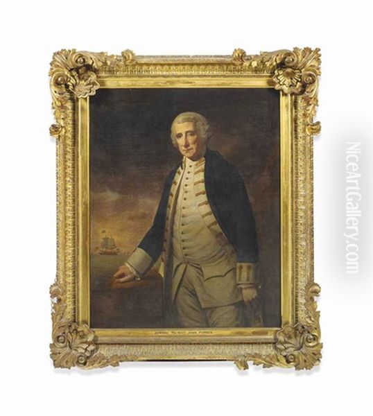 Portrait Of Admiral Of The Fleet The Hon. John Forbes (1714-1796), Three-quarter Length, In Naval Uniform, Shipping Beyond Oil Painting by Nicholas Farrer