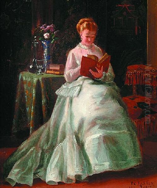 A Quiet Read Oil Painting by Thomas Charles Farrer