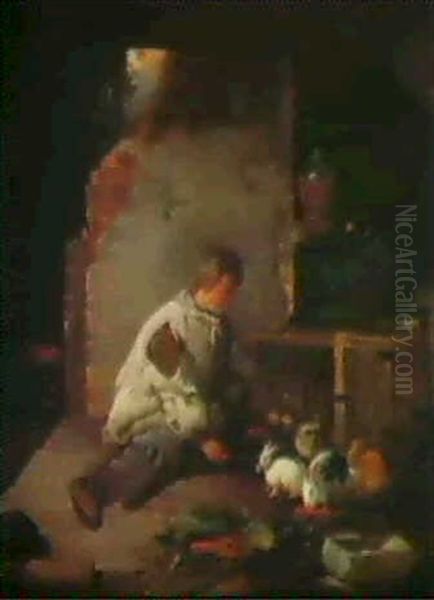 The Pet Rabbits Oil Painting by Robert Farrier