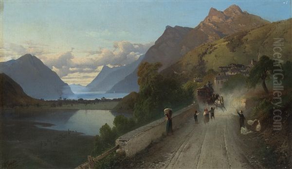 Lago Di Piona (?) Oil Painting by Gaetano Fasanotti