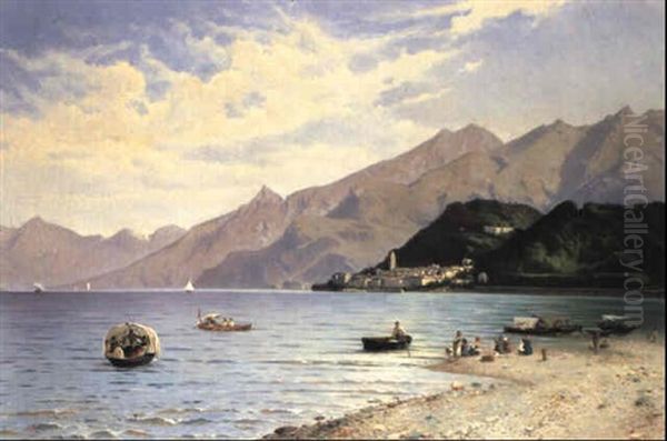 A View Of Bellagio, Lago Di Como Oil Painting by Gaetano Fasanotti