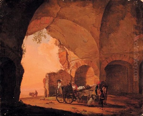 Vue De Grotte Animee Oil Painting by Nicholas Henri Joseph Fassin