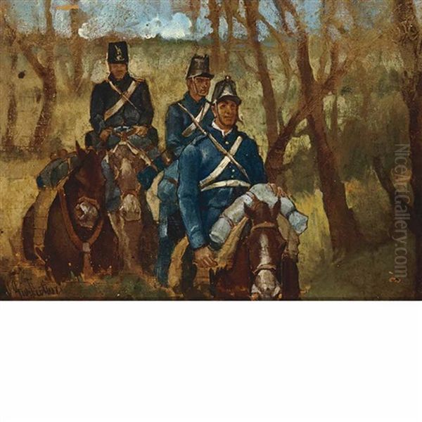 Mounted Cavalry Oil Painting by Giovanni Fattori