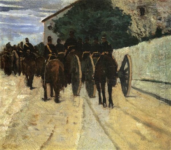 Passaggio D'artiglieria, Manovre D'artiglieria Oil Painting by Giovanni Fattori