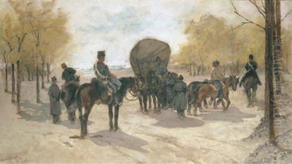 Soldati Con Un Carro (soldiers And Wagon) Oil Painting by Giovanni Fattori