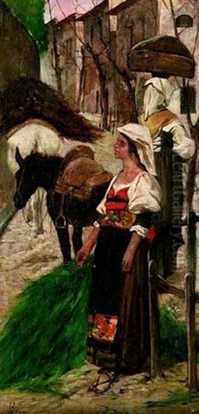 Ciociara In Paese Oil Painting by Giovanni Fattori