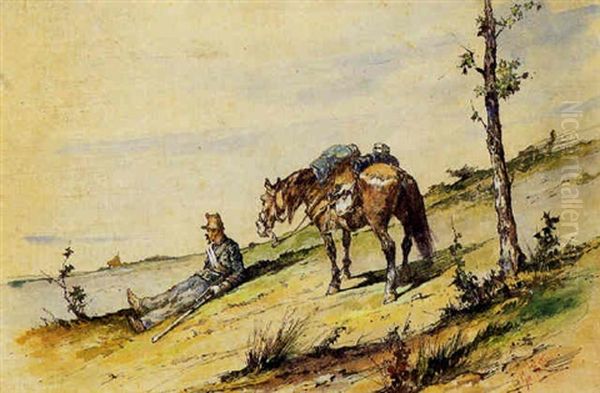 Soldato E Cavallo Oil Painting by Giovanni Fattori