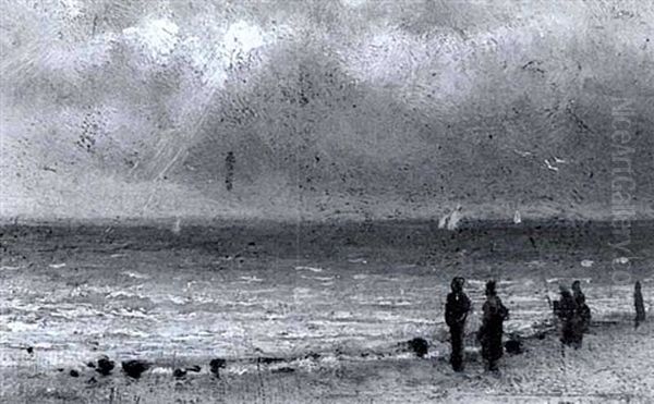 Meereskuste Mit Seglern Und Strandbesuchern Oil Painting by Giovanni Fattori