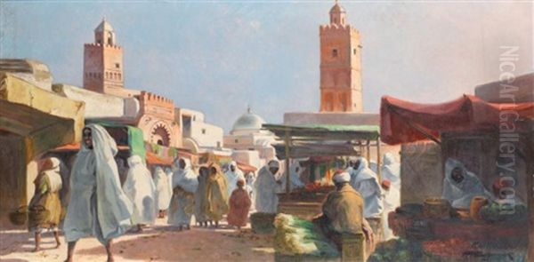 Marche A Kairouan Oil Painting by Emile-Eugene Fauconnier