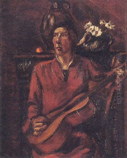 Guitariste En Rouge Oil Painting by Emile-Eugene Fauconnier