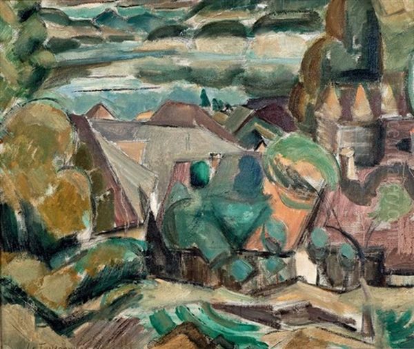 Annecy, Village Au Bord Du Lac Oil Painting by Henri Le Fauconnier