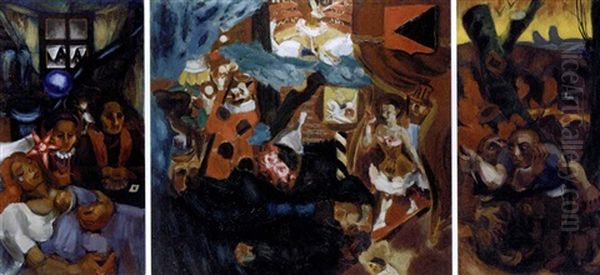 La Nativite, Le Songe Et La Mort Du Vagabond - A Triptych Oil Painting by Henri Le Fauconnier