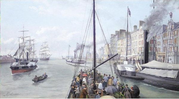 Leaving The Port Of Trouville Oil Painting by Leon Auguste Asselineau