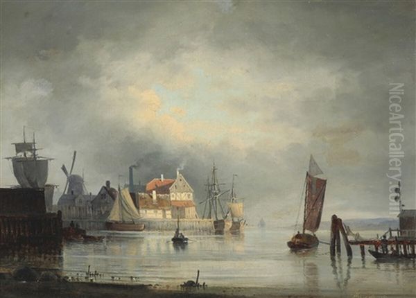 Harbour Scene Oil Painting by Viggo Fauerholdt