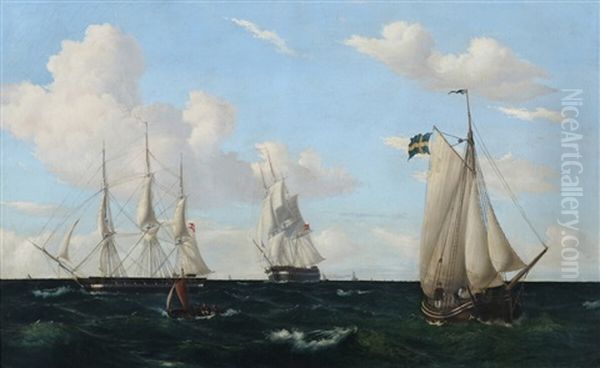 Seascape With Danish And Swedish Ships Oil Painting by Viggo Fauerholdt