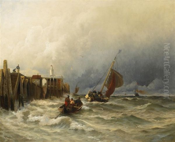 Einfahrt In Kuxhaven Oil Painting by Viggo Fauerholdt