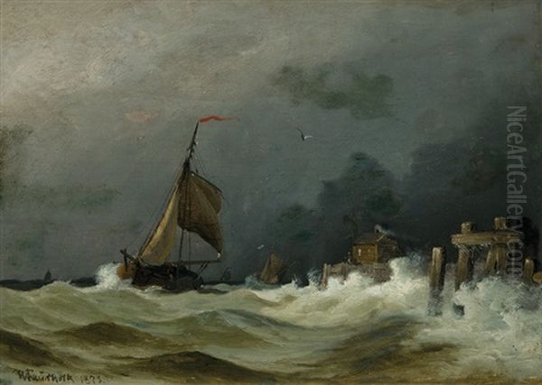 Choppy Sea With Lighter Oil Painting by Viggo Fauerholdt