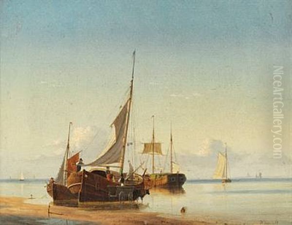 Boats On The Beach, Presumably At Fano Oil Painting by Viggo Fauerholdt