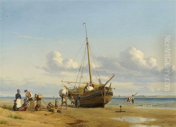 Beim Ausladen Des Schiffes Am Strand Oil Painting by Viggo Fauerholdt