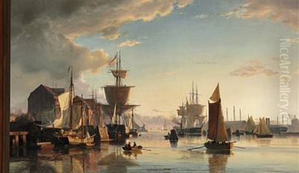 Udsigt Fra Dampskibsbroen I Qvaesthuusgaden Imod Toldboden - Tidlig Foraarsmorgen (early Morning In The Harbour Of Copenhagen) Oil Painting by Viggo Fauerholdt