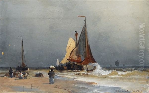 Arrival Of The Fishing Boats Oil Painting by Viggo Fauerholdt