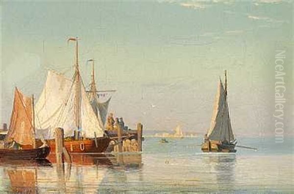 Marine (tarbaek Havn?) Oil Painting by Viggo Fauerholdt