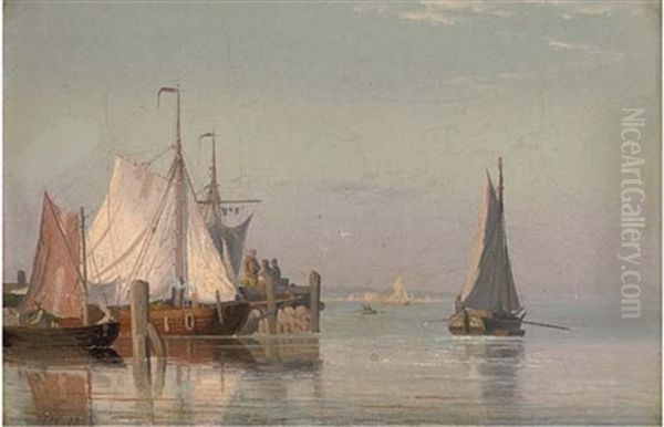 Fishing Vessels In Still Waters Oil Painting by Viggo Fauerholdt