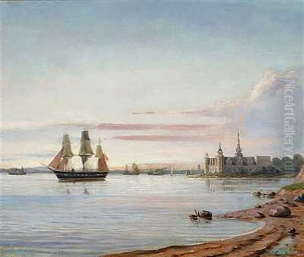 Stille Dag Pa Sundet Ud For Kronborg Oil Painting by Viggo Fauerholdt