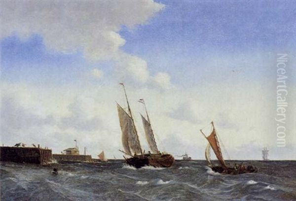 Marine Med Fiskerfartojer Ud For Havn Oil Painting by Viggo Fauerholdt