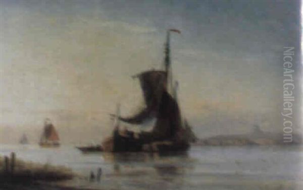 Batar Vid Hollandska Kusten Oil Painting by Viggo Fauerholdt