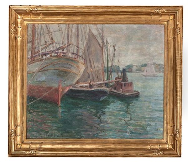 Harbor Scene Oil Painting by Albert C. Fauley