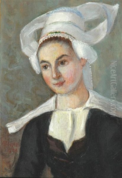 Jeune Bretonne De Pont Aven Oil Painting by Albert C. Fauley